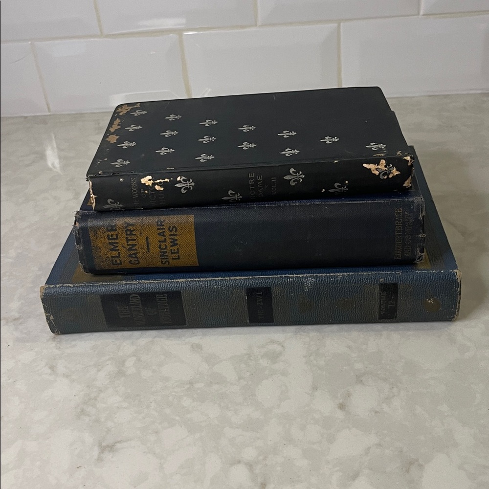 Antique decorative book stack cofee table books sweet  books tallest 9” (10)